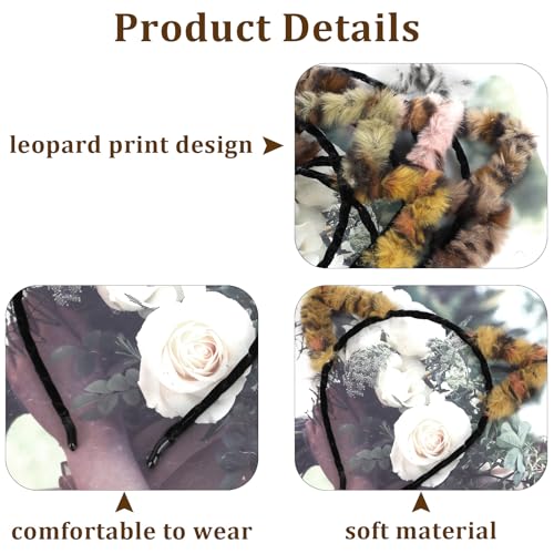 WHAVEL Leopard Cat Ears Headband Plush Cheetah Ears, Soft Furry Cat Headband Cute Halloween Headbands for Women & Girls Halloween Cosplay Party Costume Hair Accessories,6pcs