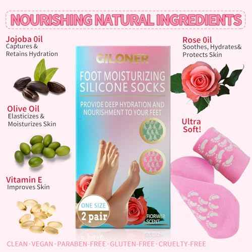 Foot Moisturizing Socks 2Pairs,One Size Silicone Socks for Women,Gel Socks for Foot Care,Silicone Socks for Repairing and Softening Dry Cracked Feet Women.