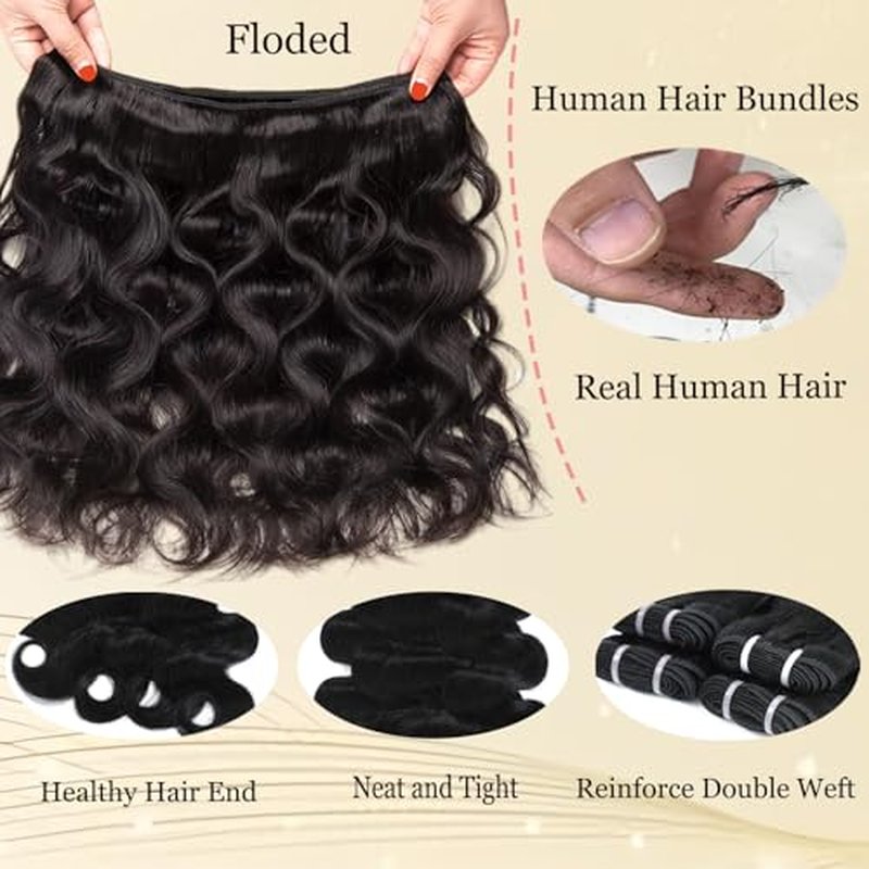 Human Hair Bundles Body Wave Bundles 100% Unprocessed Brazilian Virgin Human Hair 1 Bundle 12A Quick Weave Bundles Real Raw Human Hair Extensions Natural Black£¨24 Inch£©