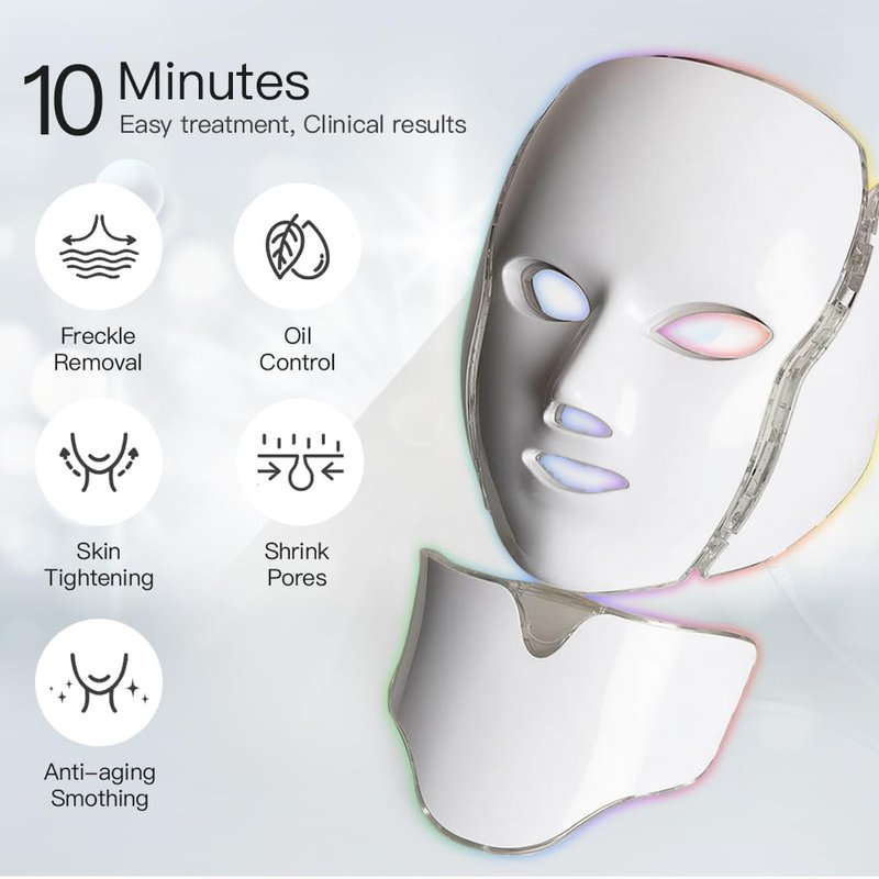 Firmosa Led Facial Light Therap Mask - 7 Led Light Therap Facial Skin Care Mask - Red Light Therap for Face - Led Face Mask Light Therap - Face Mask Skin Care,Used at Home