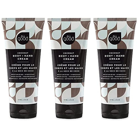 All Good Hand & Body Lotion - Moisturizing Organic Lotion, Essential Oils, Calendula, Cocoa Butter, Coconut & Rose Hip Oil, Non GMO, Vegan (3-Pack)(Coconut)
