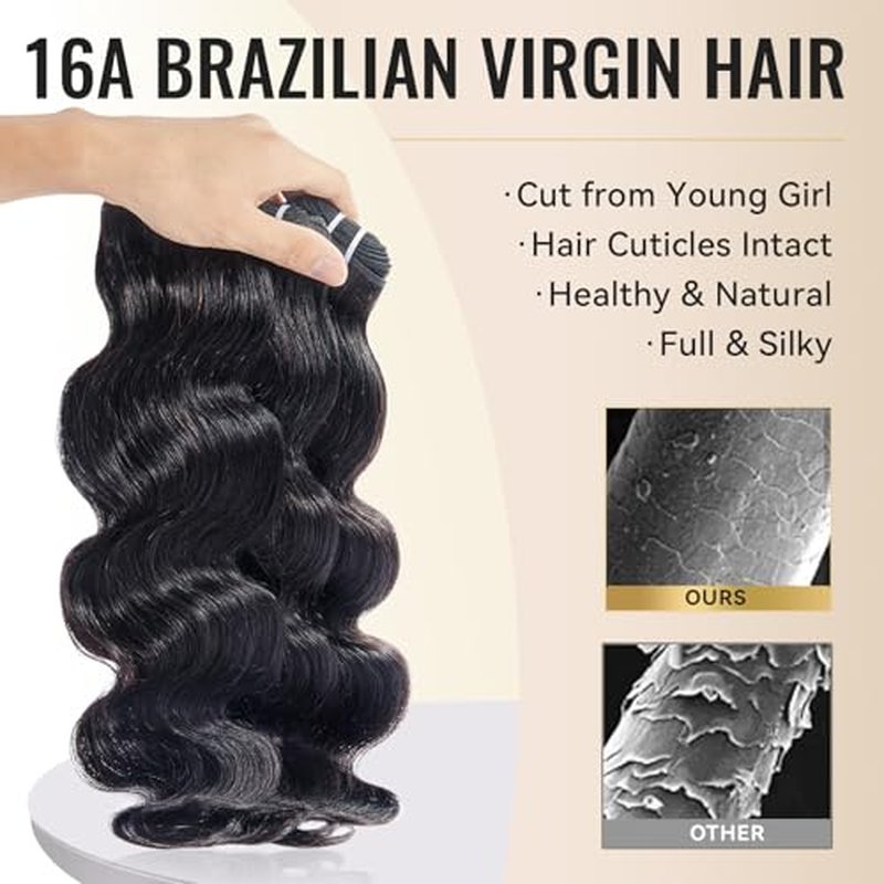 WEQUEEN Bundles Human Hair Body Wave 16A Brazilian Virgin Hair Bundles 20 Inch Thick Weave Natural Black