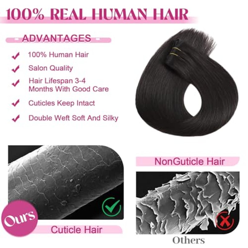 Clip in Hair Extensions Real Human Hair, 20 Inch 105g 100% Remy Human Hair Clip in Extensions for Women, Invisible Straight Seamless Clip ins Hair Extensions 8pcs Double Weft #1B Natural Black