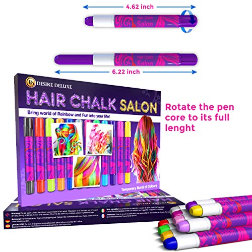 Desire Deluxe - Girls Gifts Hair Chalk 10 Temporary Non-Toxic Easy Washable Hair Dye Colourful Pens