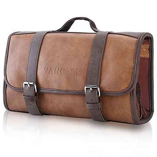Hanging Toiletry Bag for Men Leather Bathroom and Shower Organizer Travel Makeup Accessories kit Great Gift