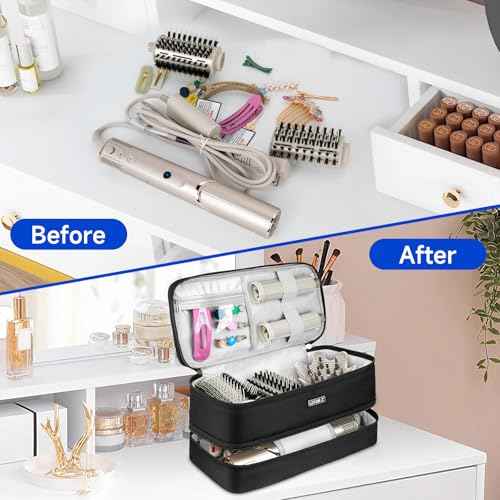 Travel Carrying Case Compatible with Shark Flexstyle/FlexFusion/Hair Dryer,Double-Layer Hair Hot Tools Storage Bag Fits for Dyson Airwrap Styler/Supersonic Hair Dryer and Attachments,Black-Bag Only