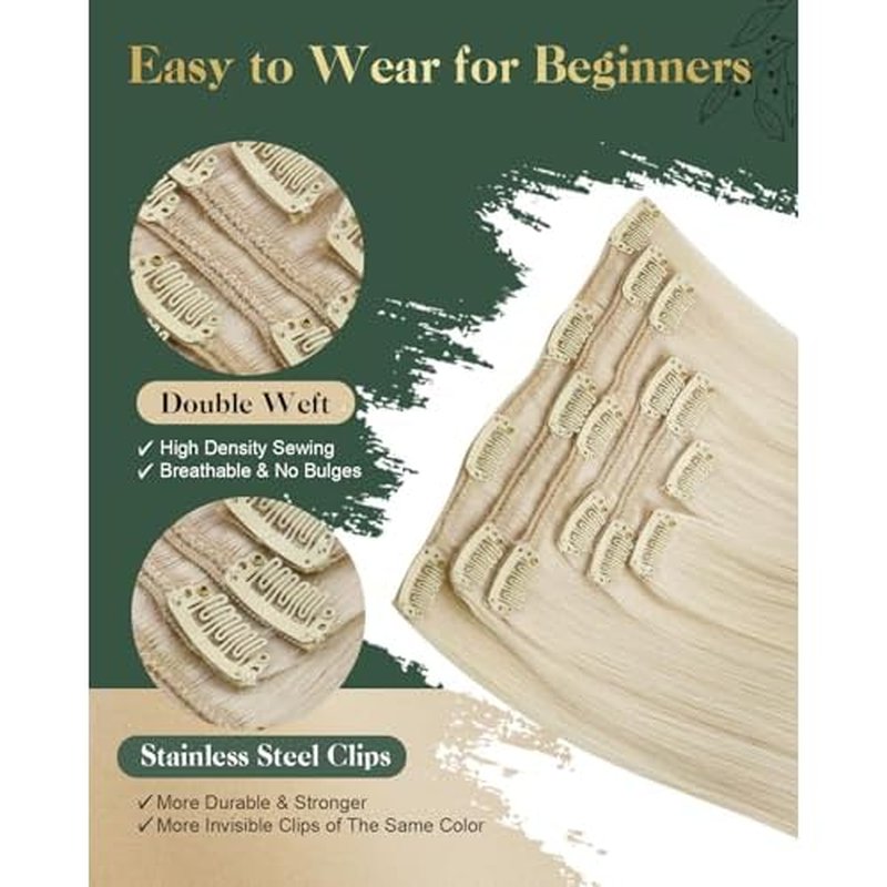 Ugeat Human Hair Clip in Extensions Blonde Clip in Hair Extensions Real Human Hair Platinum Blonde Clip in Hair Extensions for Women Blonde Hair Extensions 14 Inch 120g(105g Hair + 15g Clips)