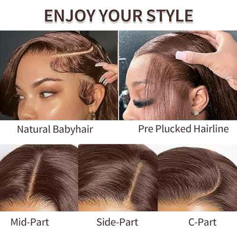 30 Inch Chocolate Brown Lace Front Wig 200% Density 13x4 Straight Full Frontal Wigs Human Hair Pre Plucked with Baby Hair 12A Grade Glueless Chocolate Brown Wig for Women