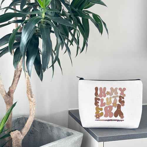 WCGXKO Flute Player Gift - Music Lover Zipper Pouch Makeup Bag (B-Flute Era), Beige