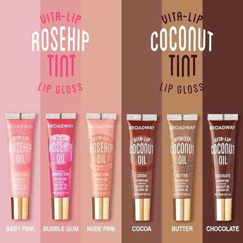 Ruby Kisses Broadway Vita-Lip Tinted & Clear Lip Gloss Set (6 Pack) Ultra-Hydrating & Soothing Formula with Vitamins, High-Shine Non-Sticky Finish Lip Balm, 3 Pcs Watermelon + 3 Pcs Grape Seed
