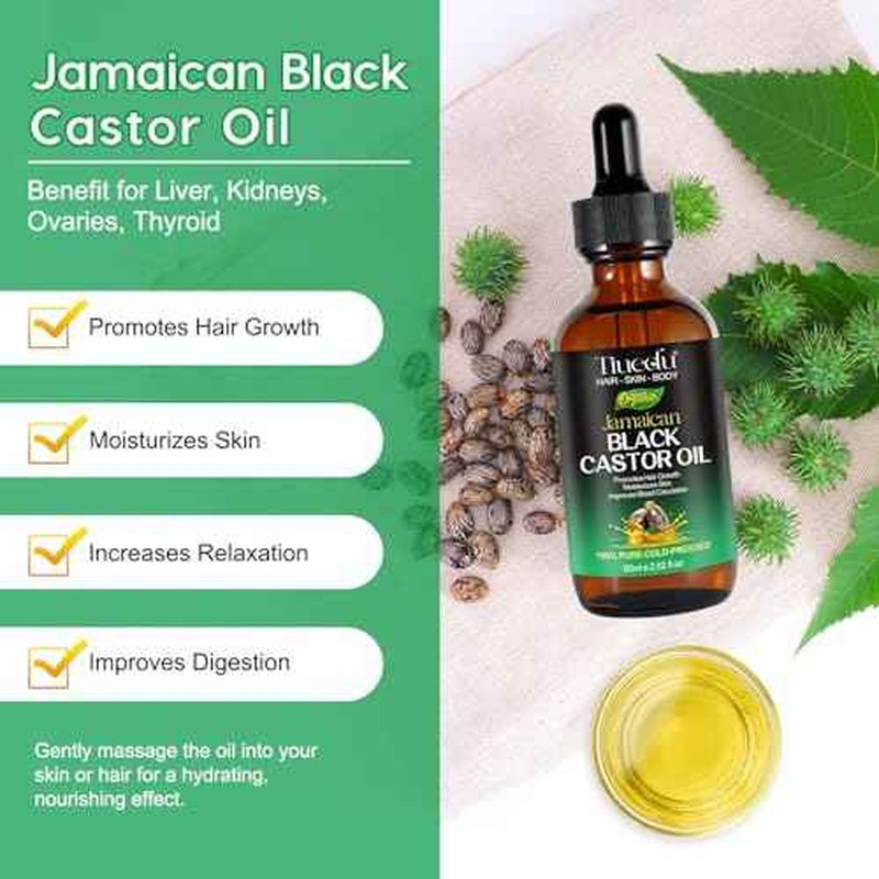 Tiuedu Jamaican Black Castor Oil for Hair Growth,Thicker Eyelashes & Eyebrows,Castor Oil for Hair,Face,Body & Skin,100% Pure Cold Pressed Black Castor Oil,Hair Nourishing Oil,Massage Oils