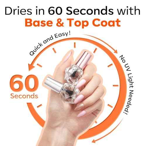 modelones 2 Pcs No Wipe Top Coat and Base Coat Nail Polish Set, Clear Quick Dry Nail Polish High Shine Long Lasting Glossy Regular Nail Lacquer Air Dry Fast Base Top Coat Gifts for Women Nail Art 5 ML