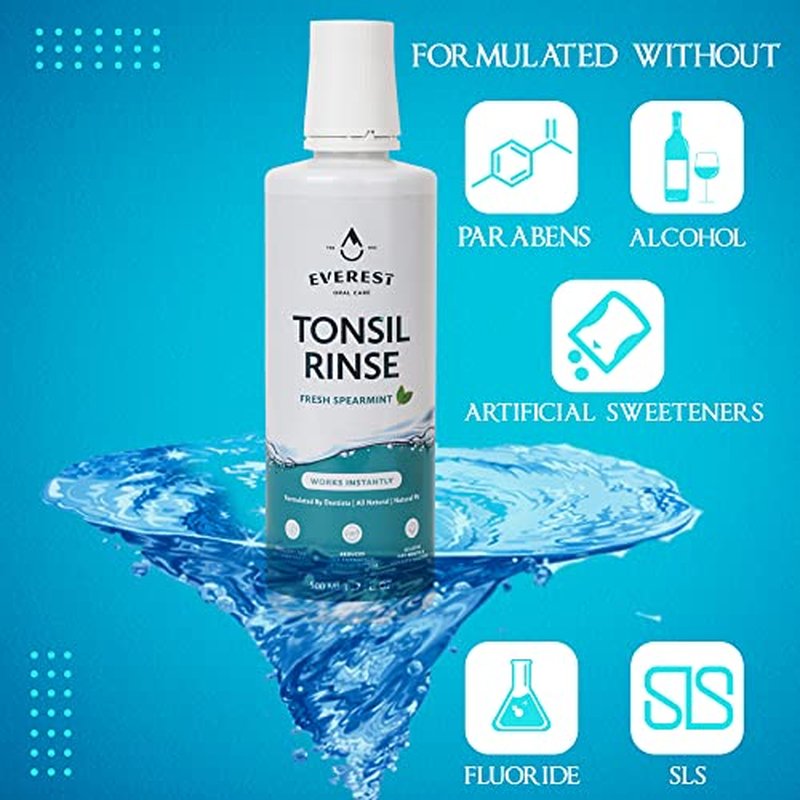 Everest Mouth Wash & Tonsil Stone Remover ? Natural Mouthwash or Oral Rinse Liquid to Help Soothe Tonsils, Bad Breath, & Relieve Dry Mouth - Alcohol Free Treatment (17 fl oz (3 Pack), Spearmint)