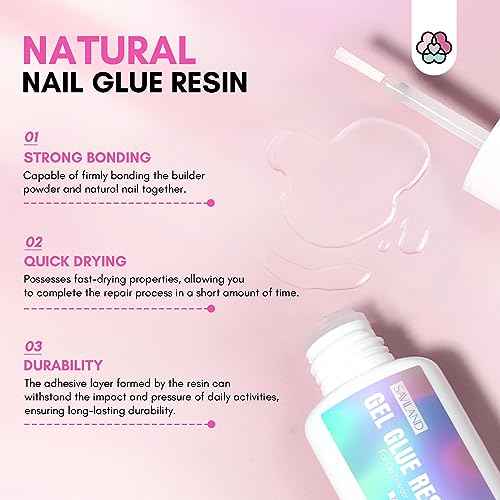 SAVILAND 60g Nail Repair Kit for Split Damaged Nails: 3 Mins Air Dry Quick & Easy Instant Broken Nail Repair Natural Clear & Pink Dip Powder with 21ml Nail Repair Glue Emergency Home & Salon Use