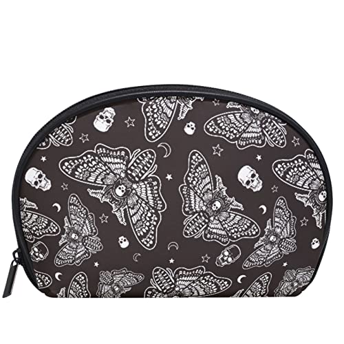 MNSRUU Women Cosmetic Bag for Purse Small Moth Skull Moon Esoteric Makeup Bag Accessories Purse Bag Travel Organizer Pouch with Compartment