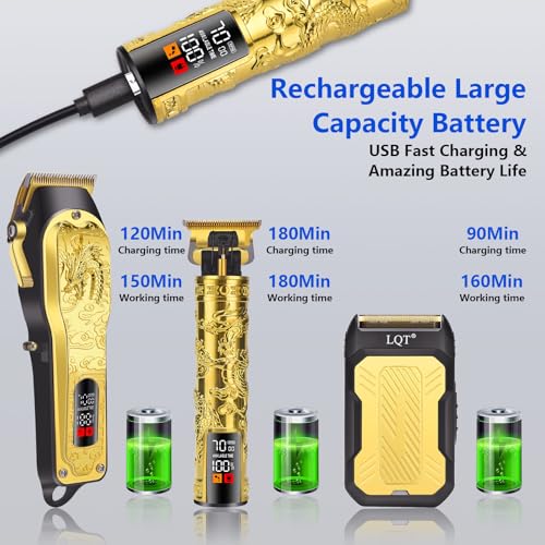 Professional 3-in-1 Haircut and Shaving Set, Gold Design LED Display 17 Accessories + Travel Storage Box, Equipped with Large Capacity Battery, Holiday Gift, Men's Gift