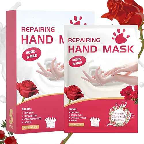 Roses & Milk Hand Repair Gloves, 5 Pairs Hydrating Hand Masks for Dry Cracked Hands, Moisturizing & Softening Gloves for Women & Men, Nourishing Hand Spa Treatment