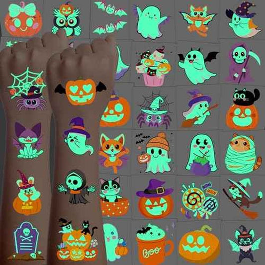 216 PCS Halloween Tattoos for kids, Halloween Party Favors Bulk Glow in The Dark Temporary Tattoos for Halloween Party Decorations, Halloween Gifts for kid for Halloween Makeup, Games
