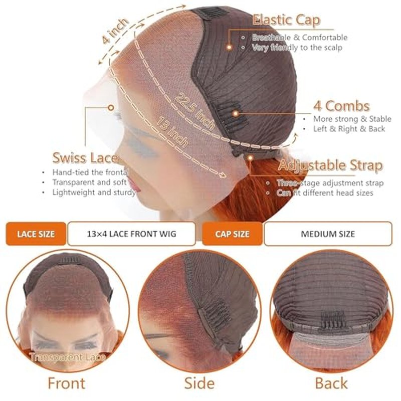20 Inch Ginger Orange 13x6 Body Wave Lace Front Wigs Human Hair 200% Density Glueless HD Transparent Lace Frontal Wigs Human Hair Pre Plucked With Baby Hair Ginger For Women