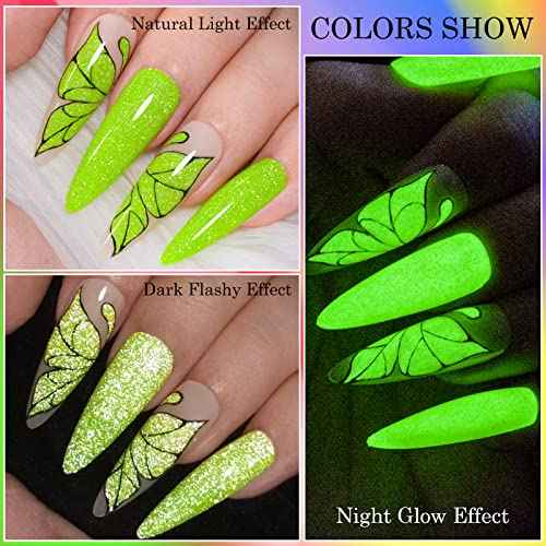 MEET ACROSS Luminous Reflective Gel Polish, Glow in Dark Gel Nail Polish, Reflective Glitter Nail Polish with Nail Brush, Neon Color Shiny Disco Luminous Polish for DIY Manicure Nail Art Salon