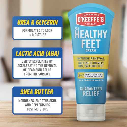 O'Keeffe's for Healthy Feet Intense Renewal Cream with Urea & Alpha Hydroxy Acid - 3 oz Tube (1 Pack) - Chemically Exfoliates and Softens Extremely Callused, Dry Feet
