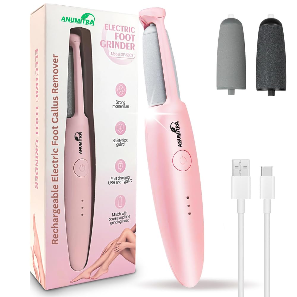 ANUMITRA Electric Foot Callus Remover Rechargeable – Professional Pedicure Tool for Feet with Dual-Speed 2-in-1 Rollers, Electric Foot File & Grinder for Dead Skin, Cracked Heels & Dry Skin Care