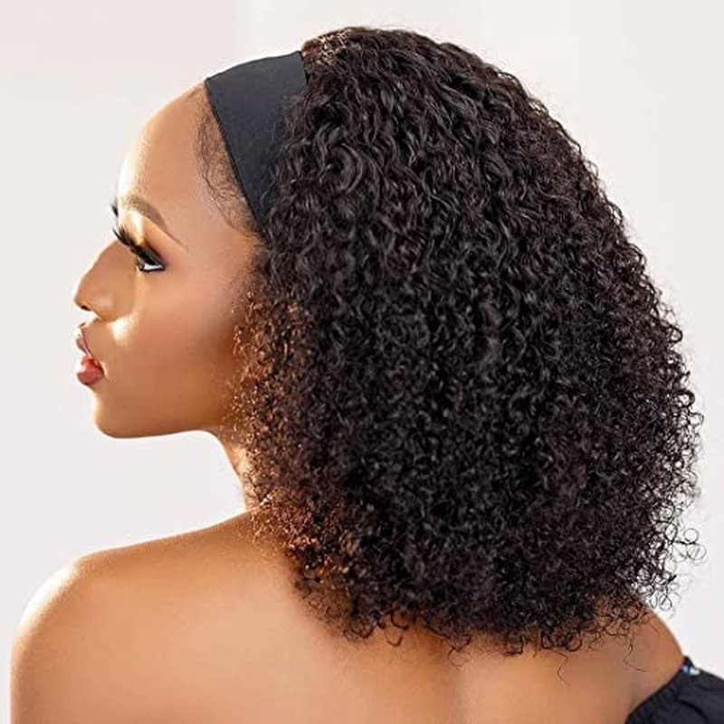 Headband Wig Human Hair Kinky Curly None Lace Front Wig 150% Density Glueless Wigs for Black Women Natural Color (Headband Wig, 18inch)