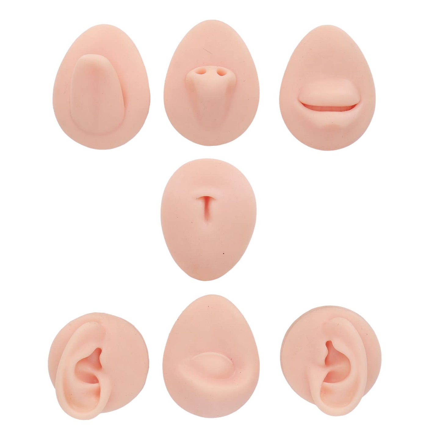7PCS Piercing Practice Body Parts, Silicone Body Parts for Piercing Kit, Fake Body Parts, Soft Silicone Ear Mouth Nose Eye Tongue Navel Model (Light Skin)