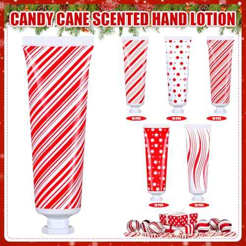 50 Pcs Christmas Hand Cream Bulk Mini Hand Lotion Candy Cane Scented Peppermint Lotion Christmas Stocking Stuffers Bulk Holiday Gifts Employee Staff Teacher Appreciation Gifts for Coworkers
