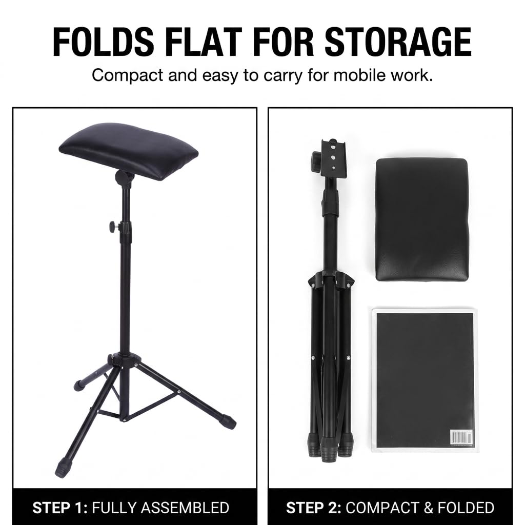 Armrest, Height Adjustable Tripod Arm Stand Foldable Foam Pad Arm Bar Leg Rest Studio Stand Workstation with PU Leather Pad for Studio Salon Supplies Tool