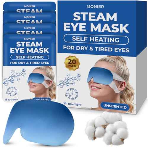 Steam Eye Mask for Dry Eyes | Self Heating Warm Compress for Eyes | Disposable Heated Eye Mask for Sleep, Spa, Travel Essentials & Relaxation Gifts for Women & Men (Unscented, 20 Pack)