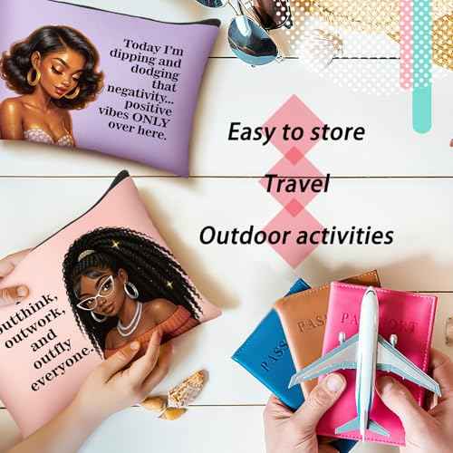 Silkfly 24 Pcs African American Makeup Bag Black Girl Women Cosmetic Bag Magic Afro Queen Inspirational Christmas Stocking Stuffers Gift Canvas Toiletry Zipper Travel Organizer Purse Accessories
