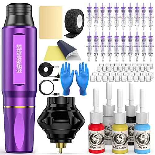 Wormhole Wireless Tattoo Machine Kit, Tattoo Gun with 1,050 mAh Capacity Power Supply- Tattoo Pen Kit WTK176(Purple+Black)