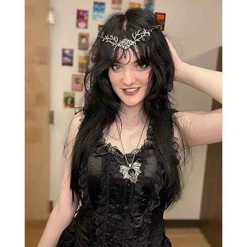MOSTORY Handmade Black Woodland Crown Leaf Dark Elf Headpiece Floral Forest Tiara Fairy Moon Headband for Women Girls Halloween Renaissance Queen Cosplay Phop Shoot