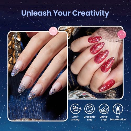 Beetles Poly Nail Gel 12 Colors Starry Party Poly Extension Set With U V Lamp Pink Glitter Builder Nail Extension Enhancement Gel Christmas Manicure DIY Home Salon Gift for Women Girls