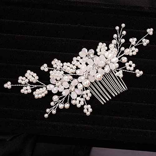 Teyglen Floral Pearl Crystal and Rhinestone Bridal Hair Comb for Brides and Women