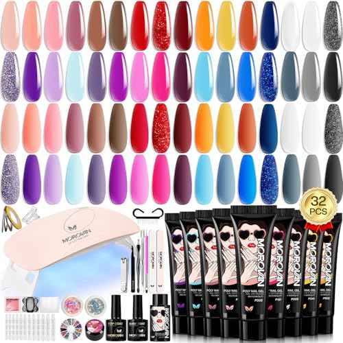 Poly Gel Nail Kit for Beginners: 32 Colors Gel Extension Nail Set with U V Lights for Starter DIY Nail Art Extension at Home Gifts for Ladies & Girls