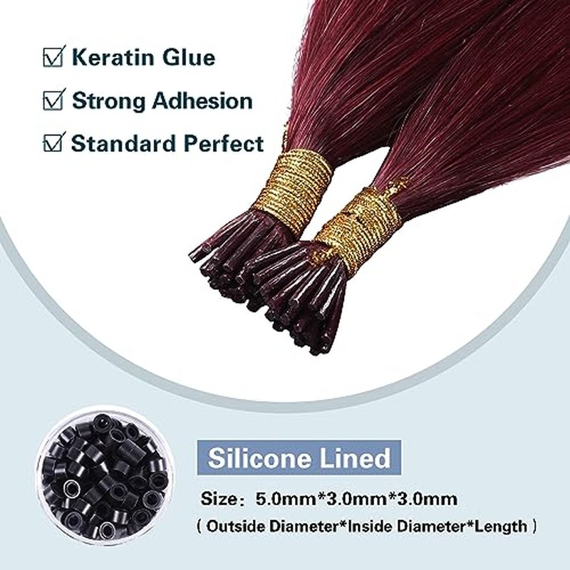 Sunya I Tip Hair Extensions Human Hair Burgundy 18 Inch Wine Red Pre Bonded I Tip Hair Cold Fusion I Tip Hair Extensions #99j 40g 50 Strands/Pack