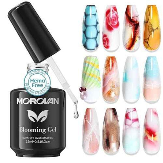 Morovan Blooming Gel Nail Polish: 15ml Clear Nail Blooming Gel for Spreading effect Marble Watercolor Hema Free Blossom Gels for Nail Art Design DIY Manicure Gift for Women