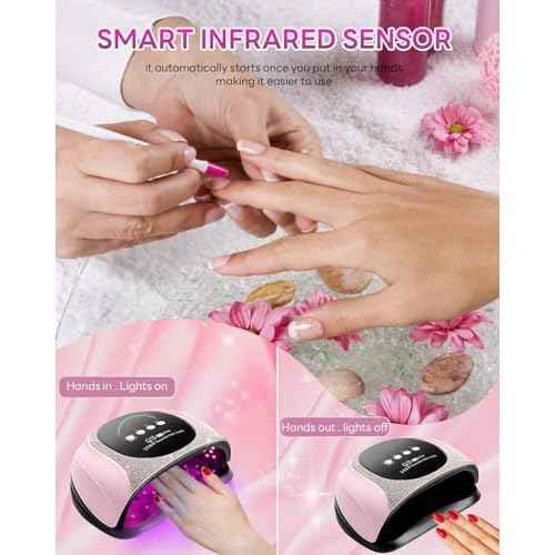 UV LED Light Nail Dryer For Gel Nails Quick Dry, 256W Professional UV Drying Light for Fingernail Polish , 57Pcs Beads Curing Gels Manicure Lamp, Portable Gel Cure Machine with Auto Sensor, 4 Timers