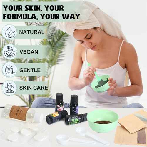 Jcoos Diy Face Mask Maker, Make Your Own Clay Mask for Face & Sheet Mask, Oil Control - Hydration Facemask Skincare, Face Mask Applicator, Mixing Bowl Set, Volcanic Ash, Essential Oils, Rose Hydrosol
