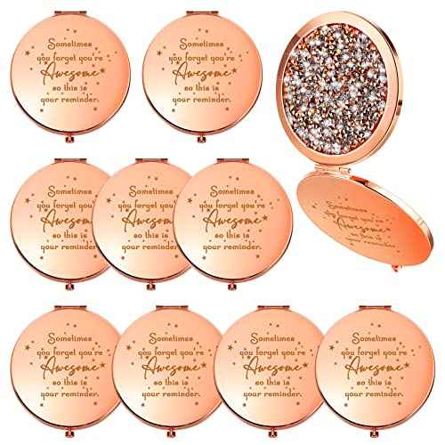 Roowest 10 Pcs Inspirational Compact Mirror You're Awesome Reminder Appreciation Gifts for Women Employee Coworker Friends Sisterhood Bulk Christmas Party Favors Magnifying Pocket Mirror (Rose Gold)