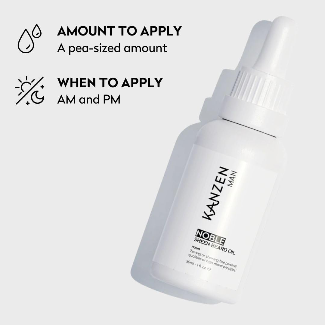 Kanzen Man Noble Beard Oil 30ml - 1fl oz – Premium Beard Oil for Softening, Hydration & Grooming, Supports Healthier Facial Hair