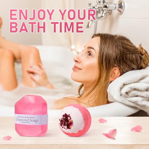 Christmas Gifts Basket for Women Get Well Soon Gifts, Rose Spa Gifts Basket Care Package w/ Luxury Blanket, Unique Mothers Day Gifts for Mom Her Friend Sister Wife