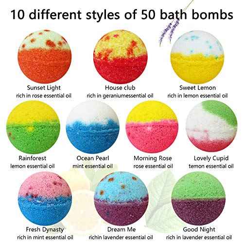 Bath Bombs Gift Set, 50 Handmade Bulk Bath Bombs for Kids, Women, Men, Wonderful Fizz Effect Bath Gift for Valentine's Day, Christmas & Any Anniversaries