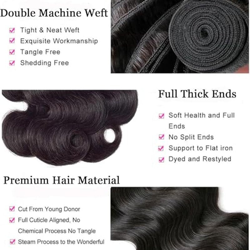 Selina Hair 12A Brazilian Body Wave 4 Bundles Human Hair 8 10 12 14 Inch 400g/Pack Remy Hair Unprocessed Human Hair Weave Hair Extensions for Women Natural Black Color