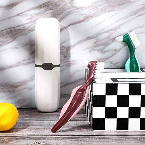 WILLBOND 6 Pieces Denture Brushes Retainer Brush Cleaning Hard Denture Toothbrush with White Carrying Case for False Teeth Cleaning(Red, Green and Blue)