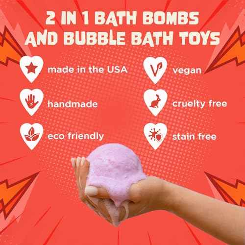 Superhero Bath Bombs for Kids with Surprise Toys Inside (3 Pack) - Large Bubble Bomb for Boys & Girls - Fizzies, Relaxing Aromas, Made in USA, Skin-Safe, Stain-Free by Two Sisters