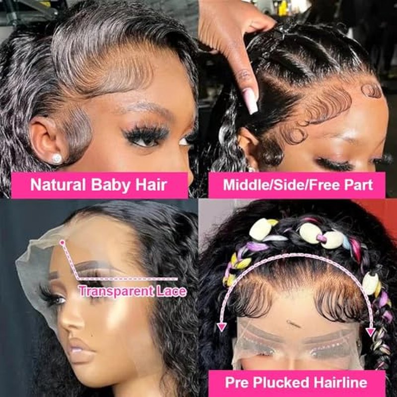 18 Inch Deep Wave Frontal 13x4 HD Transparent Lace Frontal 100% Raw Virgin Human Hair Free Part Lace Closure Natural Black Color