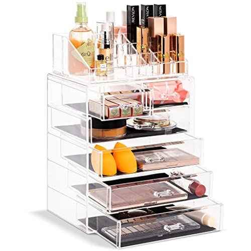 Sorbus Acrylic Makeup Organizer Set, 6-Drawer Vanity & Countertop Cosmetic Storage with Small & Wide Compartments, Clear Makeup Storage for Brushes, Lipsticks, Jewelry ? Holiday Gift for Women & Teens